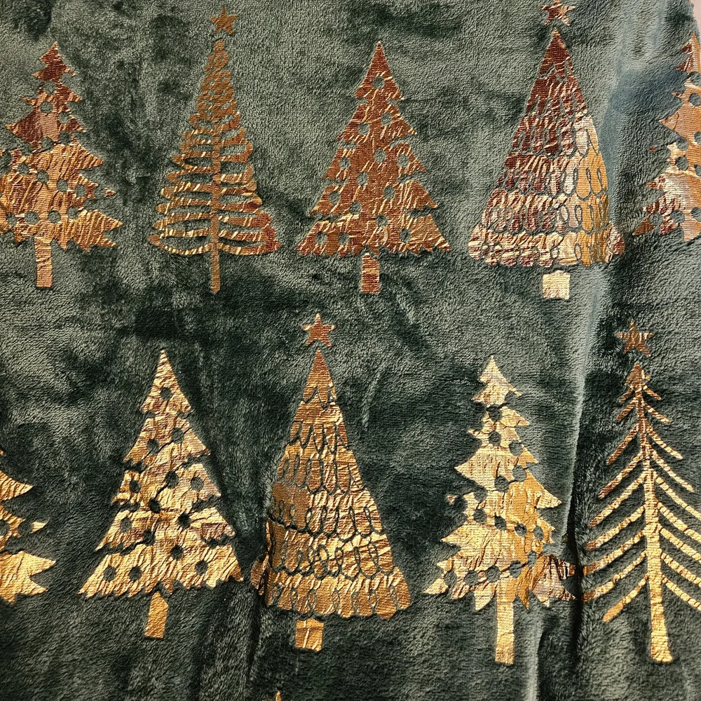 Gold Christmas Trees Fleece Throw Blanket NWT